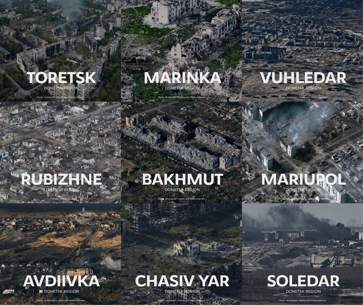 MFA_Ukraine's tweet image. All these cities in Ukraine were destroyed by Russia.
All the Ukrainian people killed in these cities were killed by Russia.
All the homes shattered were shattered by Russia.

Russians at war committed all of this.
