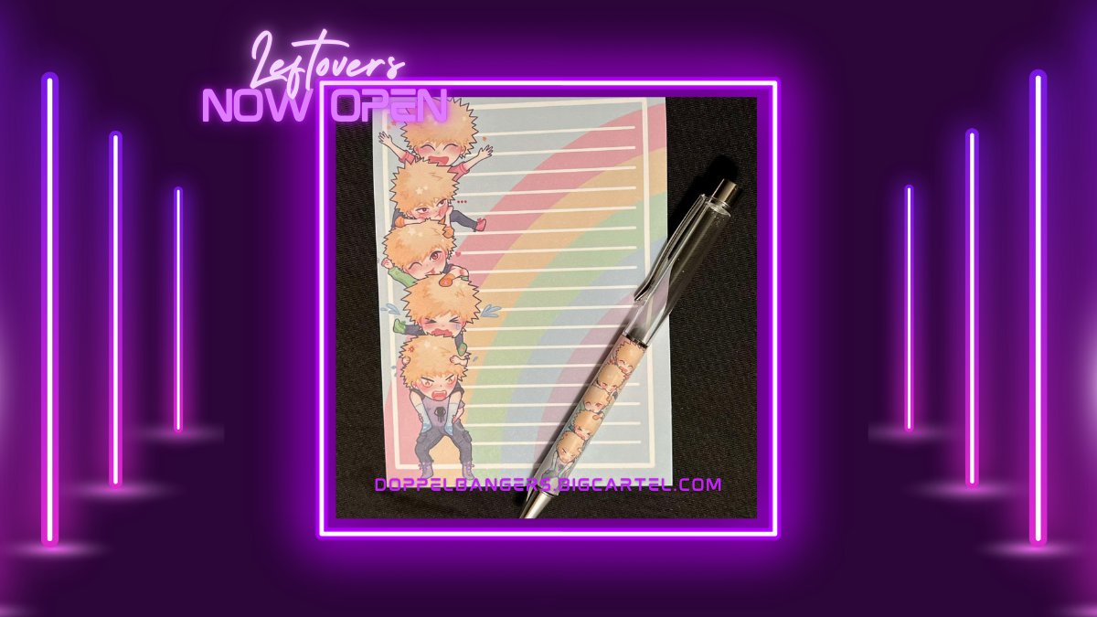Hey there, Bangers! Make a note to pick up your copy of our pen and notepad set - leftover sales close in ONE WEEK on 11:59 PM CST October 4th.

Don't forget to check our pinned post for discount codes!

Store: doppelbangers.bigcartel.com
