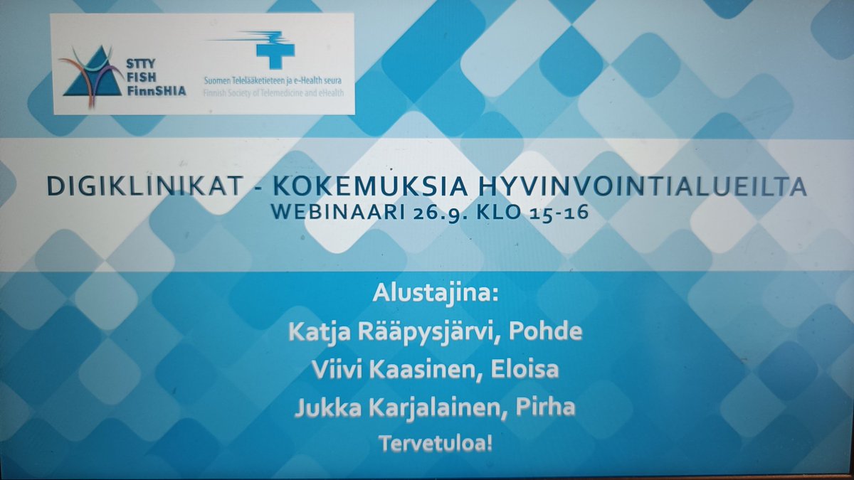STTYry's tweet image. Tulehan kuulolle! Ajankohtaista digiklinikoista, kolmen hyvinvointialueen kokemuksia. Ilmoittautumislinkki kommenteissa.