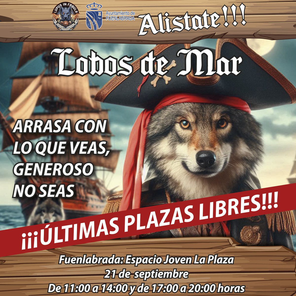 Vamos que se viene el eventazo de este fin de semana🏴‍☠️

🔴ÚLTIMAS PLAZAS LIBRES PARA LOBOS DE MAR 🔴