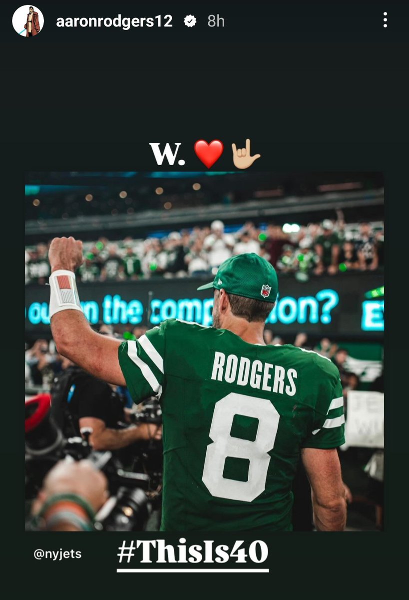 NYJetsTFMedia's tweet image. Aaron Rodgers on Instagram after last nights win: #ThisIs40

What. A. Game.

What. A. Night.

#Jets