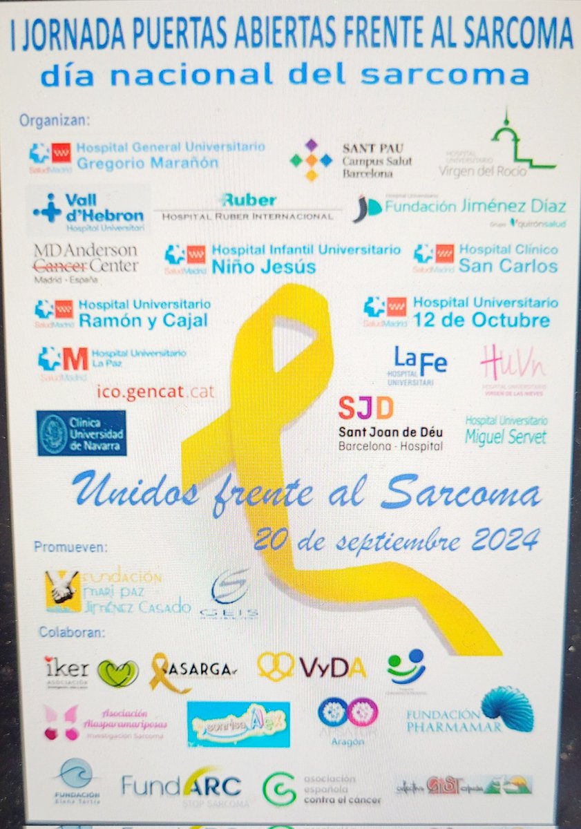 montieljf's tweet photo. Hoy 20 de Septiembre, en el Día Nacional del Sarcoma, todos juntos, pacientes, médicos, enfermeras, investigadores, familiares, unidos por esta enfermedad #VocesContraElSarcoma
@nadiahindi83 @BrotoJavier @GrupoGeis @Hospital_FJD @SarcomasAEC https://t.co/ZZxeMcd8S4