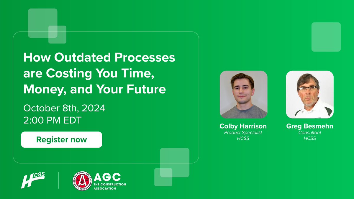 hcss's tweet image. Learn how technology can streamline workflows, enhance collaboration, and provide valuable analytics at the webinar hosted by HCSS Consultant, Greg Besmehn and HCSS Product Specialist, Colby Harrison. Register today!

#HCSSsoftware #construction