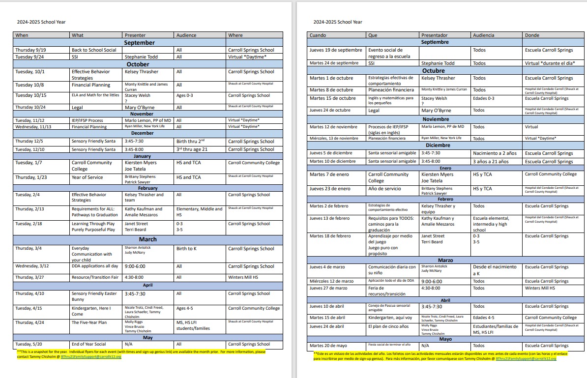 Updated Family Events with an additional virtual, daytime, financial planning event on Wednesday, November 13 from 10:00-11:30 a.m.