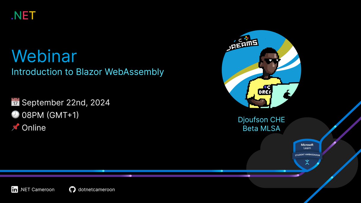 dotnetfdn's tweet image. 🚀 Join Djoufson Che &amp;amp; the .NET Cameroon community Sept 22 for &apos;Introduction to Blazor WebAssembly&apos;! Discover how to build interactive web apps with C#, &amp;amp; explore the power of Blazor 🚀
Register: hubs.li/Q02PWMNH0
#dotnet #BlazorWebAssembly #Cameroon
hubs.li/Q02PWN5_0