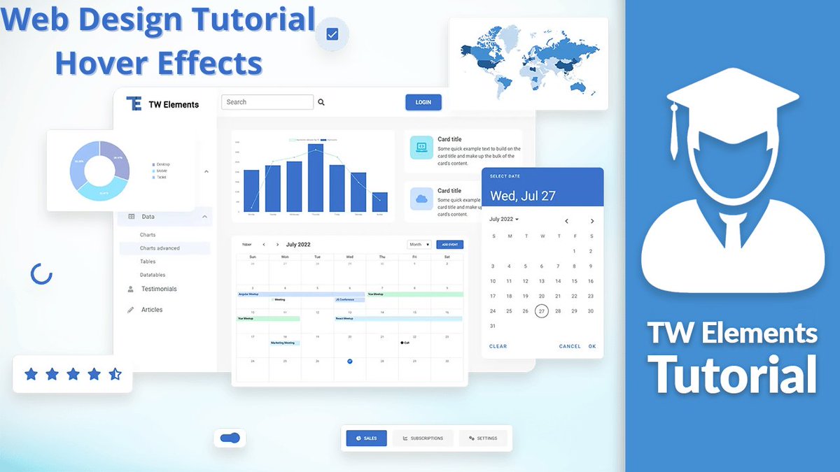 TailwindElement's tweet image. Tailwind CSS Tutorial: Hover Effect appears when the user positions the cursor over an Element without activating it.

Responsive Hover effects built with Tailwind CSS⏬
tw-elements.com/docs/standard/…

#tailwindcss
