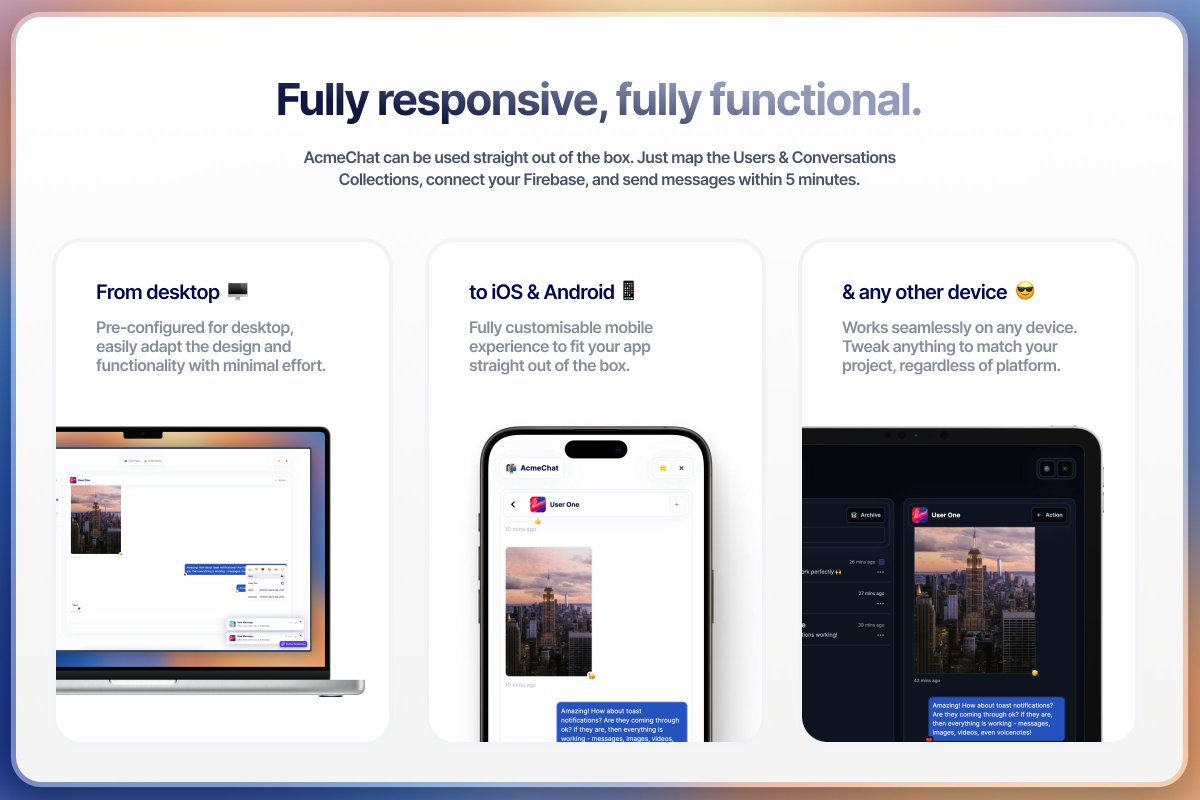 earlytoarrive's tweet image. AcmeChat is now live on the @flutterflow Marketplace!
marketplace.flutterflow.io/item/RtdZkHnab…
You can drop it into any existing app in 5 minutes as a 'mega component' - just by creating a Conversations collection, and passing in the single ConversationsList parameter 🙌
