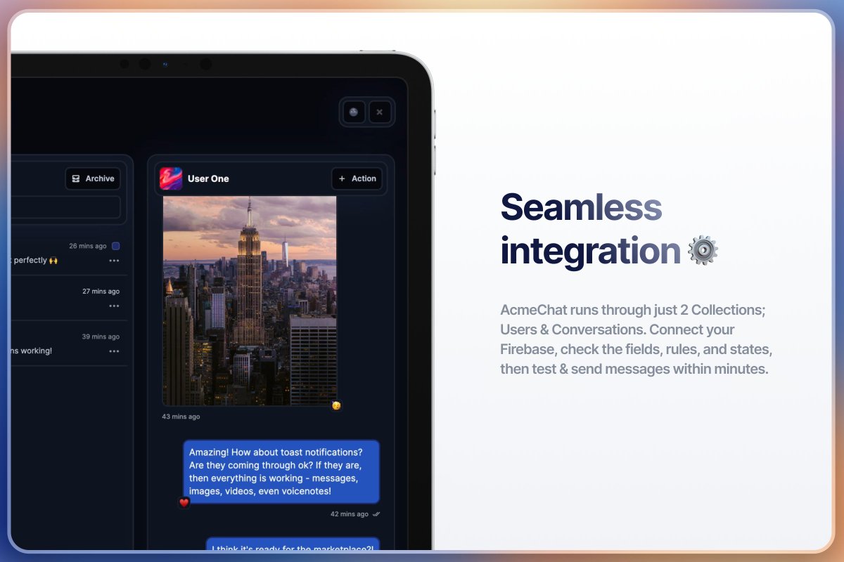 earlytoarrive's tweet image. AcmeChat is now live on the @flutterflow Marketplace!
marketplace.flutterflow.io/item/RtdZkHnab…
You can drop it into any existing app in 5 minutes as a 'mega component' - just by creating a Conversations collection, and passing in the single ConversationsList parameter 🙌