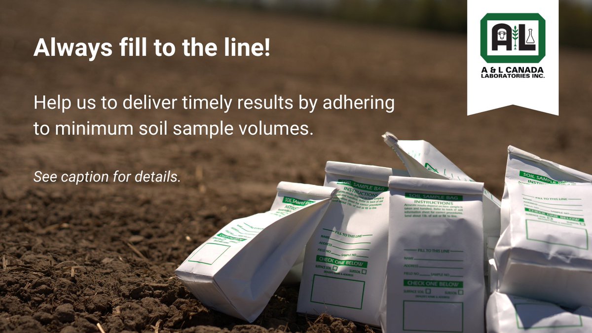 For basic/complete soil testing, sample bags must be filled to the line (approx. 1 cup). This ensures that we have enough for the initial analysis as well as re-testing, if needed.
For additional testing, such as VitTellus Soil Health or texture, we require a full bag (2 cups).