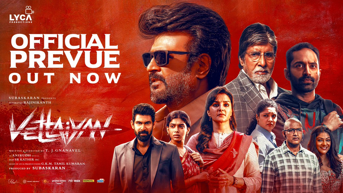WATCHOUT! 🔥 The VETTAIYAN 🕶️ Prevue is Out Now! The hunt is ON! 💥

▶️ youtube.com/watch?v=pE1qTi…

#Vettaiyan 🕶️ Releasing on 10th October in Tamil, Telugu, Hindi &amp; Kannada!

<a href="/rajinikanth/">Rajinikanth</a> <a href="/SrBachchan/">Amitabh Bachchan</a> <a href="/tjgnan/">Gnanavel</a> <a href="/anirudhofficial/">Anirudh Ravichander</a> <a href="/LycaProductions/">Lyca Productions</a> #Subaskaran <a href="/gkmtamilkumaran/">GKM Tamil Kumaran</a>
