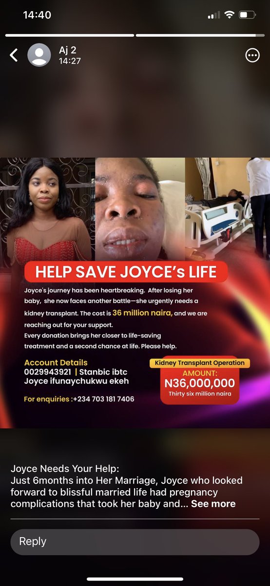 This lady lost her baby and the complications led to her having issues with her kidney. Right now she needs a kidney transplant. Please if you see this kindly retweet please and if you can donate please do.
Help save her life please.