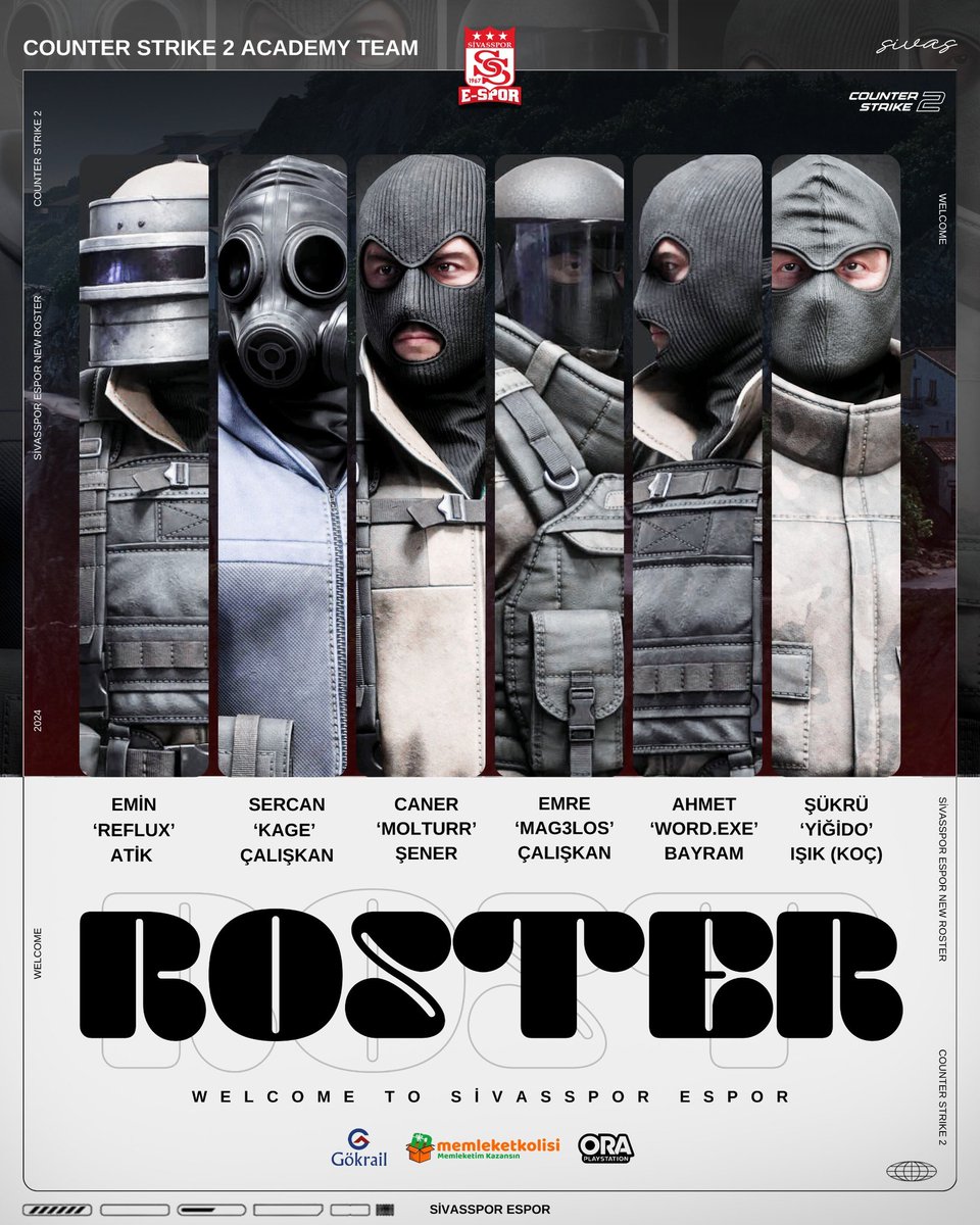 SivassporEspor's tweet image. Counter Strike 2 Akademi takımımızla yeni ufuklara yelken açıyoruz! 🌠

♦️ Emin ‘Reflux’ Atik 
♦️ Sercan ‘Kage’ Çalışkan
♦️ Caner  ‘Molturr’ Şener
♦️ Emre   ‘Mag3los‘ Çalışkan
♦️ Ahmet  ‘word.exe ‘ Bayram

👔 Şükrü ‘Yiğido’ Işık (Koç)
