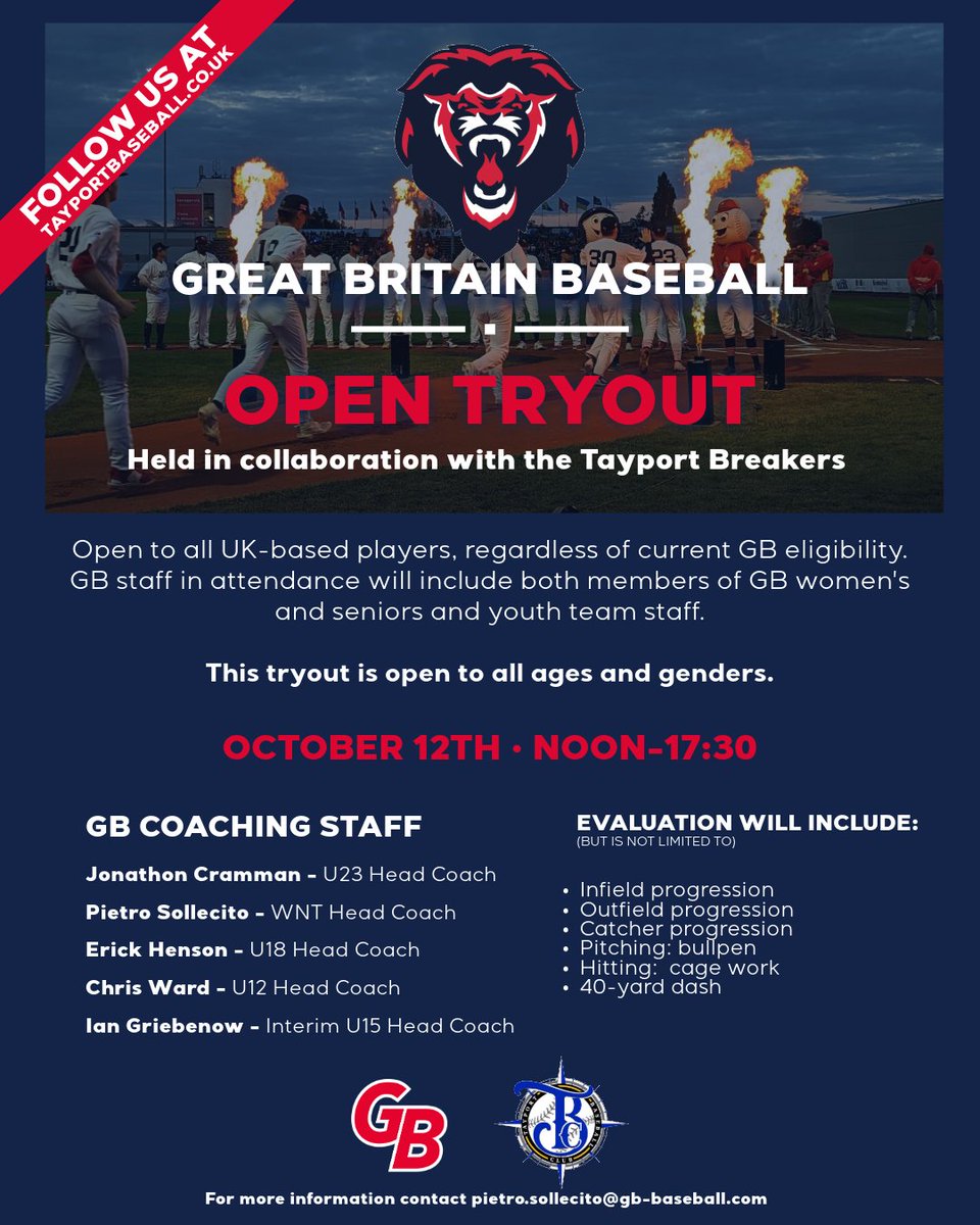 GB Women's Baseball (@gbbaseballwomen) on Twitter photo Open tryouts will be held on October 12th - hosted by <a href="/TayportBaseball/">Tayport Baseball Club</a> - signup links out soon! Open tryouts will be held on October 12th - hosted by <a href="/TayportBaseball/">Tayport Baseball Club</a> - signup links out soon!