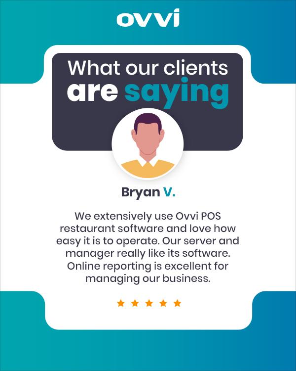 We’re thrilled to share this glowing review from Bryan V. Discover how our POS software's top-notch features are making a difference.
 
#OvviPOS #POSsoftware #ClientPraise #RestaurantTech #ClientTestimonial #RestaurantPOS