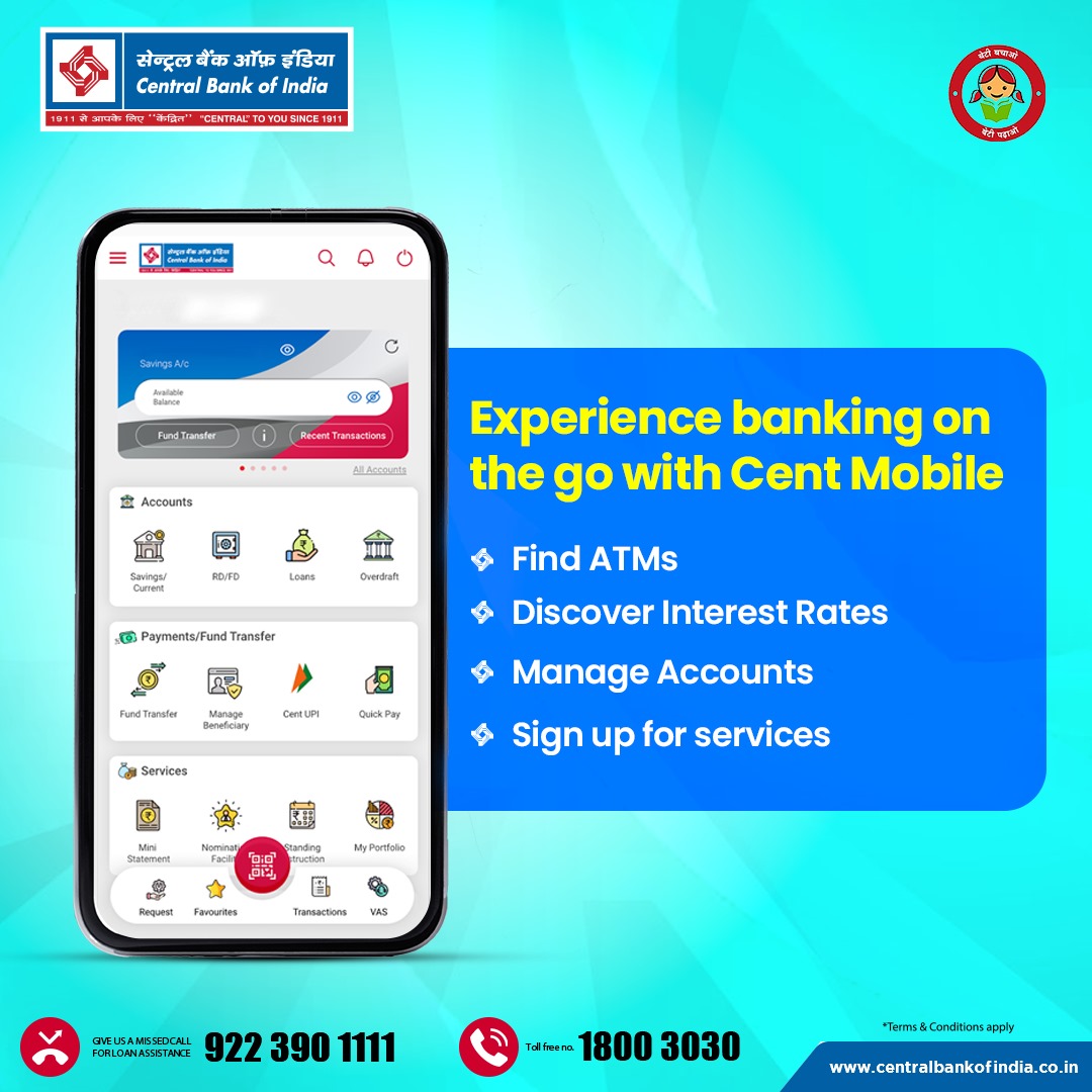 centralbank_in's tweet photo. Level up your banking with the Cent Mobile App, control your finances before you even log in. Take charge now
#CentMobile #CentralToYouSince1911 #CentralBankOfIndia https://t.co/GyWJoFI6d9