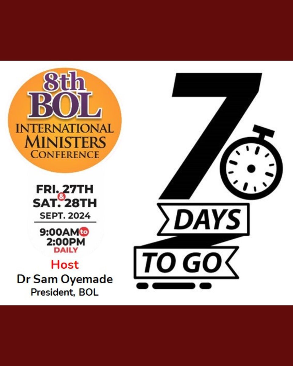 Bol_missions's tweet photo. Join us for a transformative experience filled with powerful teachings,  inspiring speakers, and a renewed sense of purpose. 
#BOL #InternationalMinistersConference #BuildingTheChurch #ChristianLeadership #BibleAcademy #Lagos #Nigeria #SpiritualGrowth #Faith #Christ #Church https://t.co/wXjKkwe5Ll