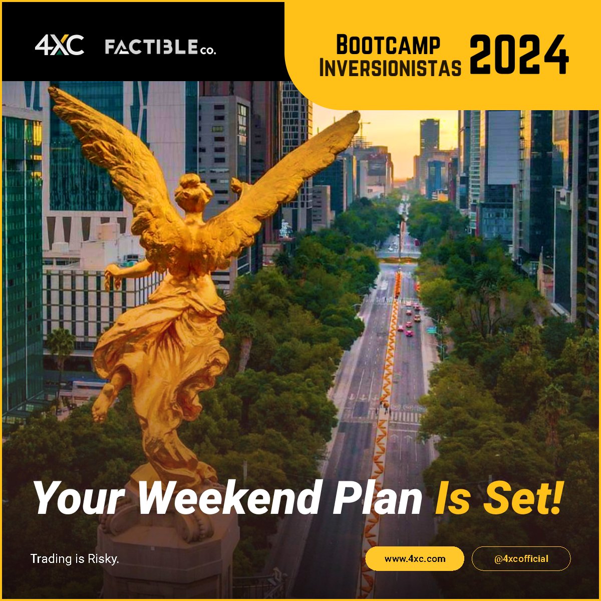 4xcofficial's tweet image. Join us at BOOTCAMP INVERSIONISTAS 2024, sponsored by 4XC and FACTIBLE.CO, happening this September 21-22 in Mexico City!

🔗 Full schedule and details here: bit.ly/bootcamp-event…

#4XC #FactibleCO #Bootcamp2024 #Investing