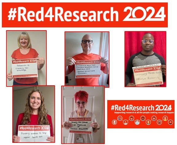 Some of the Tameside research team celebrating #Red4Research day!