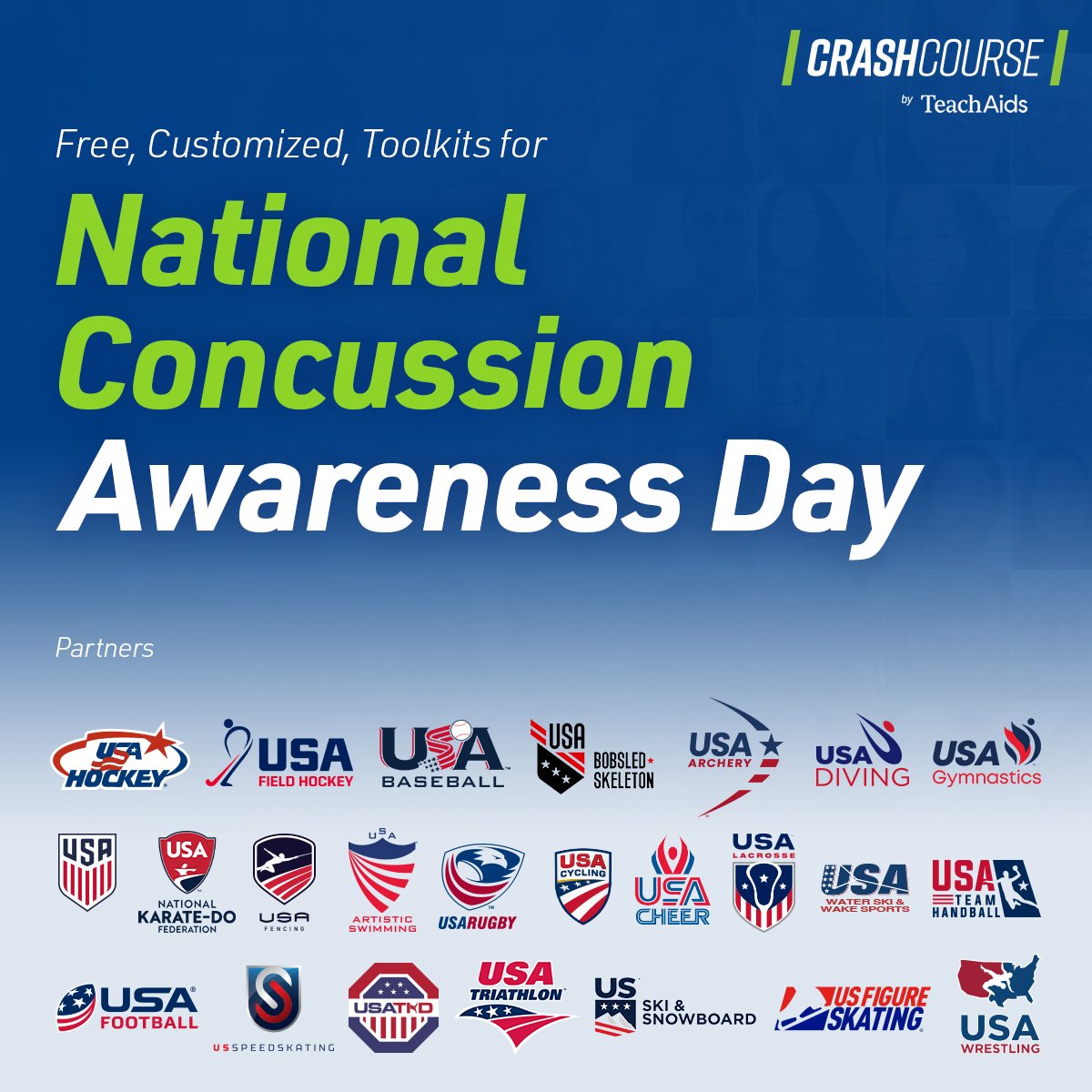 usacycling's tweet image. This #ConcussionAwarenessDay, we're teaming up with @TeachAids &amp;amp; 23 @TeamUSA National Governing Bodies to offer free, customizable #CrashCourse concussion education! Help us reach 100M youth, parents, &amp;amp; coaches with these research-backed toolkits.  crashcourse.teachaids.org