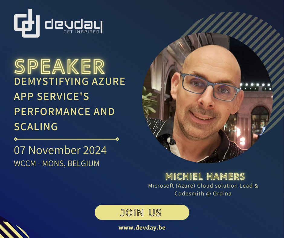 🚀 Annonce #DevDay2024 : Michiel Hamers démystifie les performances et la scalabilité d'Azure App Service. ☁️

Découvrez les meilleures pratiques, optimisez vos paramètres de performance et apprenez à auto-scalé votre environnement !

👉 devday.be/ticket