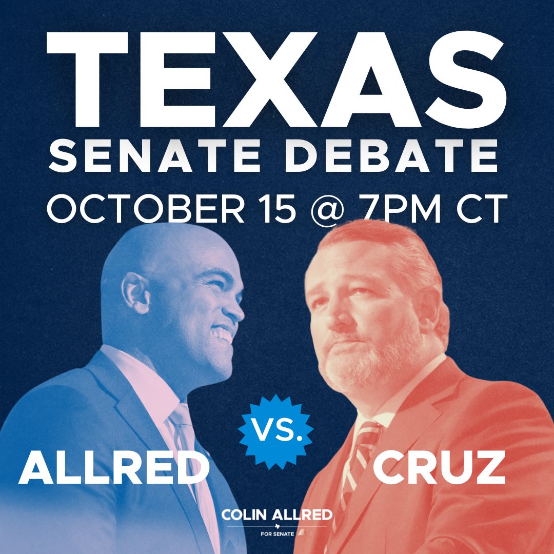 ColinAllredTX's tweet photo. Tune in on October 15, y’all! https://t.co/buzN8dA6Yy