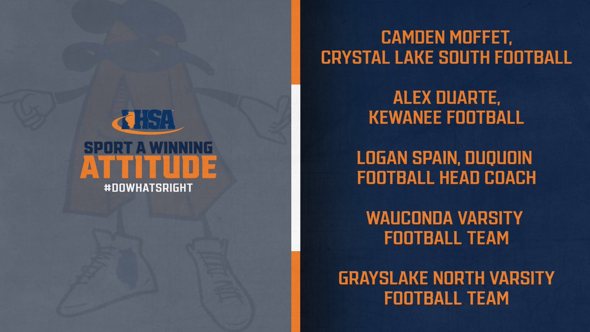 IHSAddATude's tweet image. Starting this weekend with the first batch of @IHSA_IL Sport A Winning Attitude recognitions. Submitted by @IHSAOfficials, congratulations to these teams, coaches, and students for their displays of great #sportsmanship this fall! #DoWhatsRight