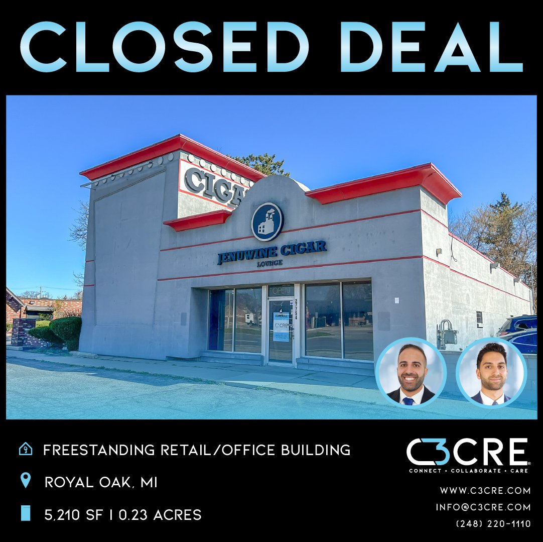 c3_cre's tweet photo. 🏆 Congrats to Corbin and Sam on the swift sale of a retail/office building on Woodward Ave in Royal Oak, MI! They closed the all-cash deal in just 7 days.

Let's connect on your next deal: https://t.co/ADQ5jRcrM0

#C3cre #ClosedDeal #Retail #Office #RoyalOak https://t.co/itNrl2E8Pj
