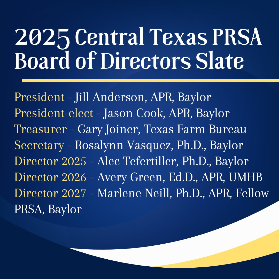 We are pleased to announce our 2025 Board of Directors Slate. The proposed slate will be voted on in October. Stay tuned for candidate bios!
