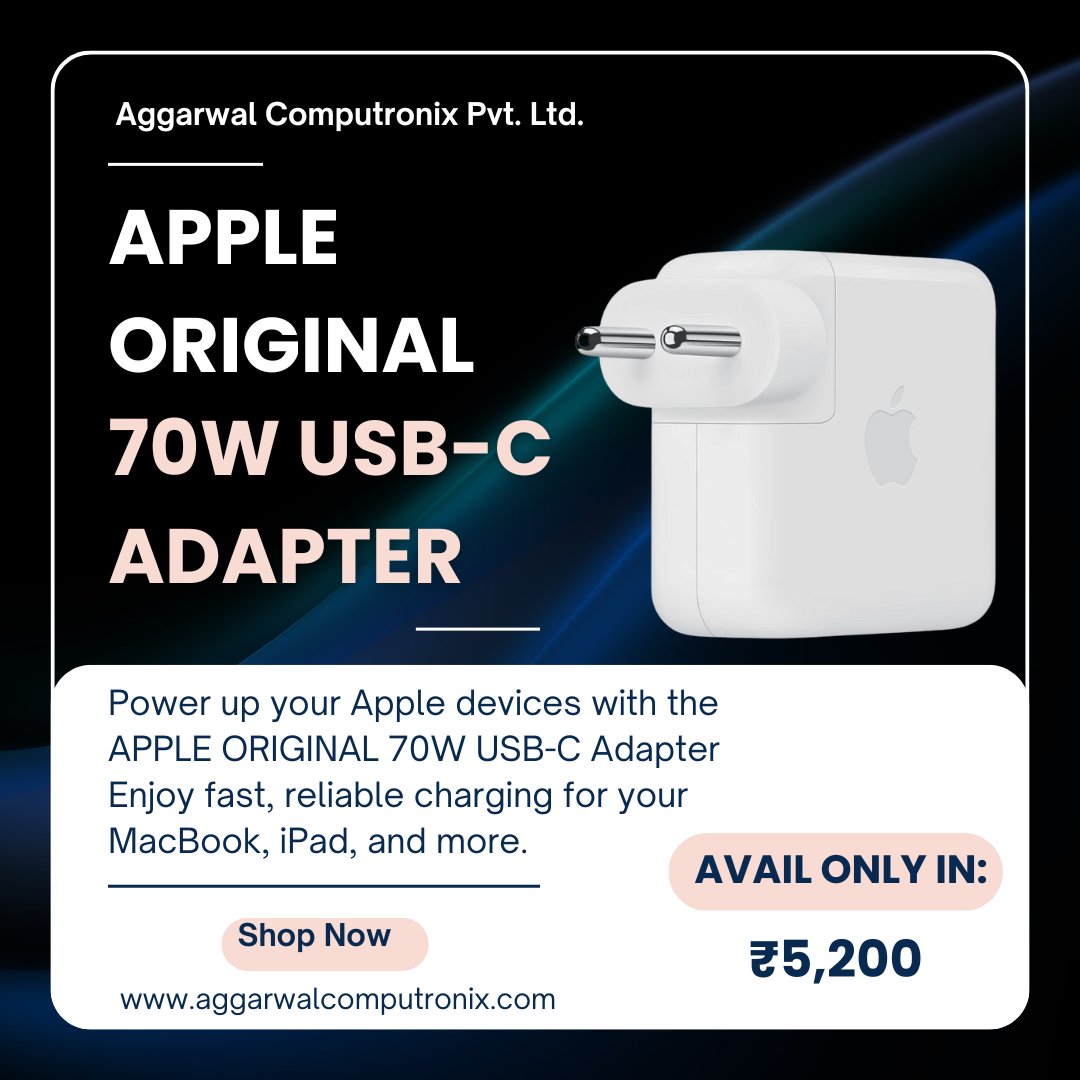 aggcomputronix's tweet image. Power up your Apple devices with the APPLE ORIGINAL 70W USB-C Adapter. Enjoy fast, reliable charging for your MacBook, iPad, and more. Compact, efficient, and built for Apple performance. 

#AggarwalComputronix #AppleAdapter #FastCharging #USBTypeC #StayConnected 
🧵