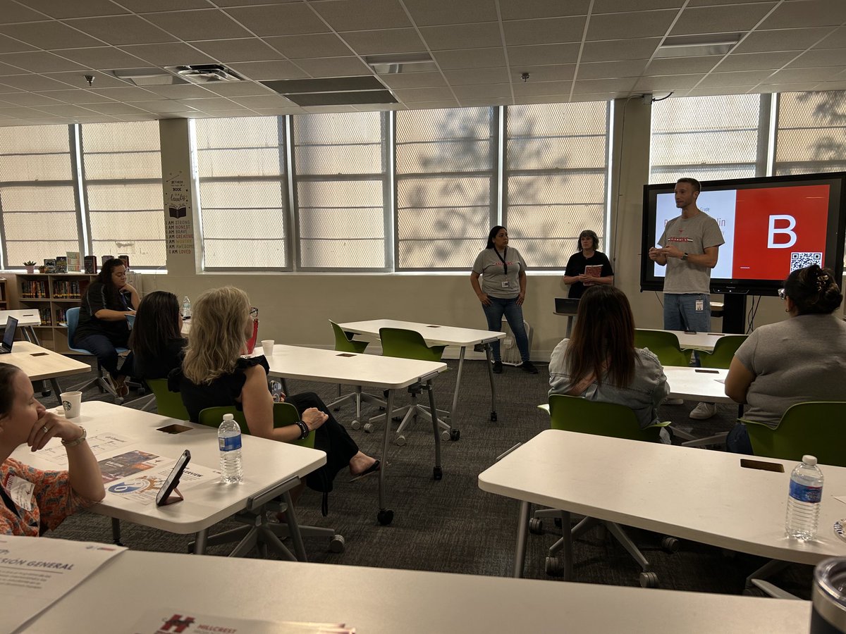 Principal of Franklin, John Falke, speaking to parents and liaisons at our  elementary schools about the amazing things happening at Franklin!