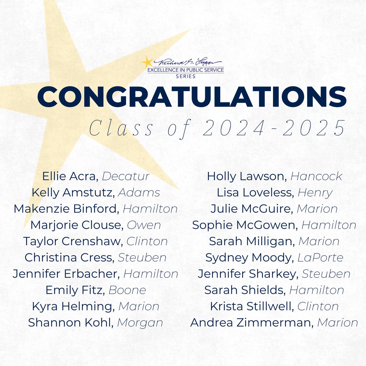Congratulations to the 35th Lugar Series class! ⭐️ 

Join us on October 22 for the 2024-2025 Opening Reception as we officially welcome them into the program. 

Register today at lugarseries.com!