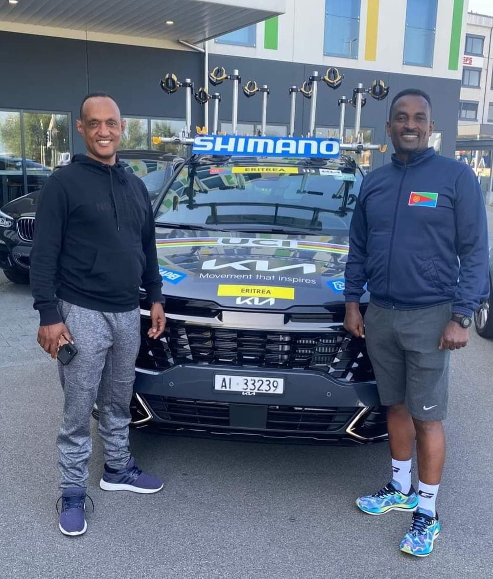 NErihagerey's tweet photo. 🇪🇷#Eritrean national cycling team coaches #Mussie Ashel and #Samsom Solomon at the 2024 World Championships Road Races in Zurich Switzerland!!
#ERITREA🇪🇷🇪🇷 https://t.co/ZxHn6PEDy6