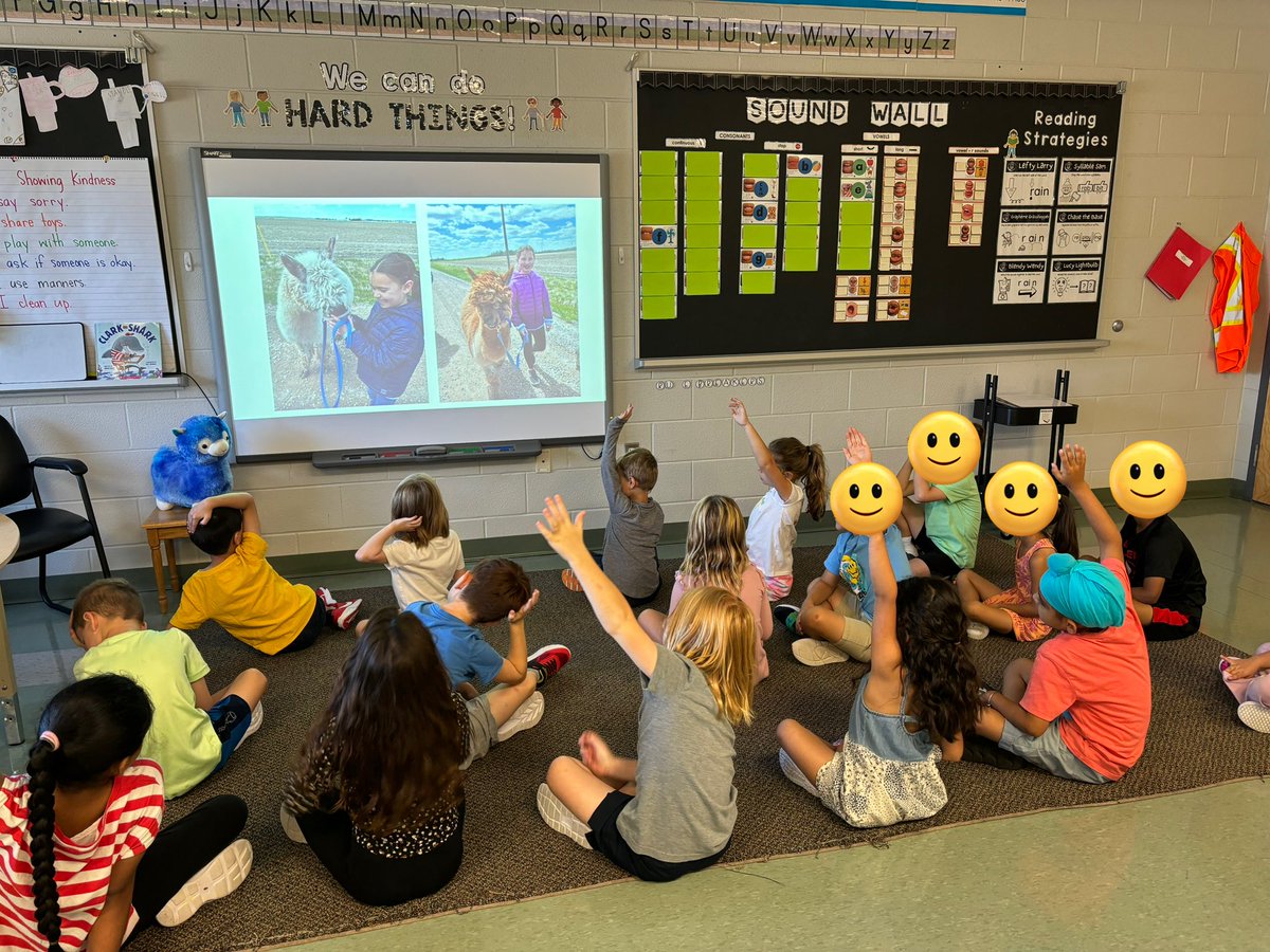 Each day we have a special visitor in Grade 1. Students share our classroom agreements with them and today I linked it with my family’s visit to an alpaca farm. Lots of excellent discussion and wonderings!🦙#TVDSB #Grade1 <a href="/LambethPS1/">Lambeth P.S.</a>