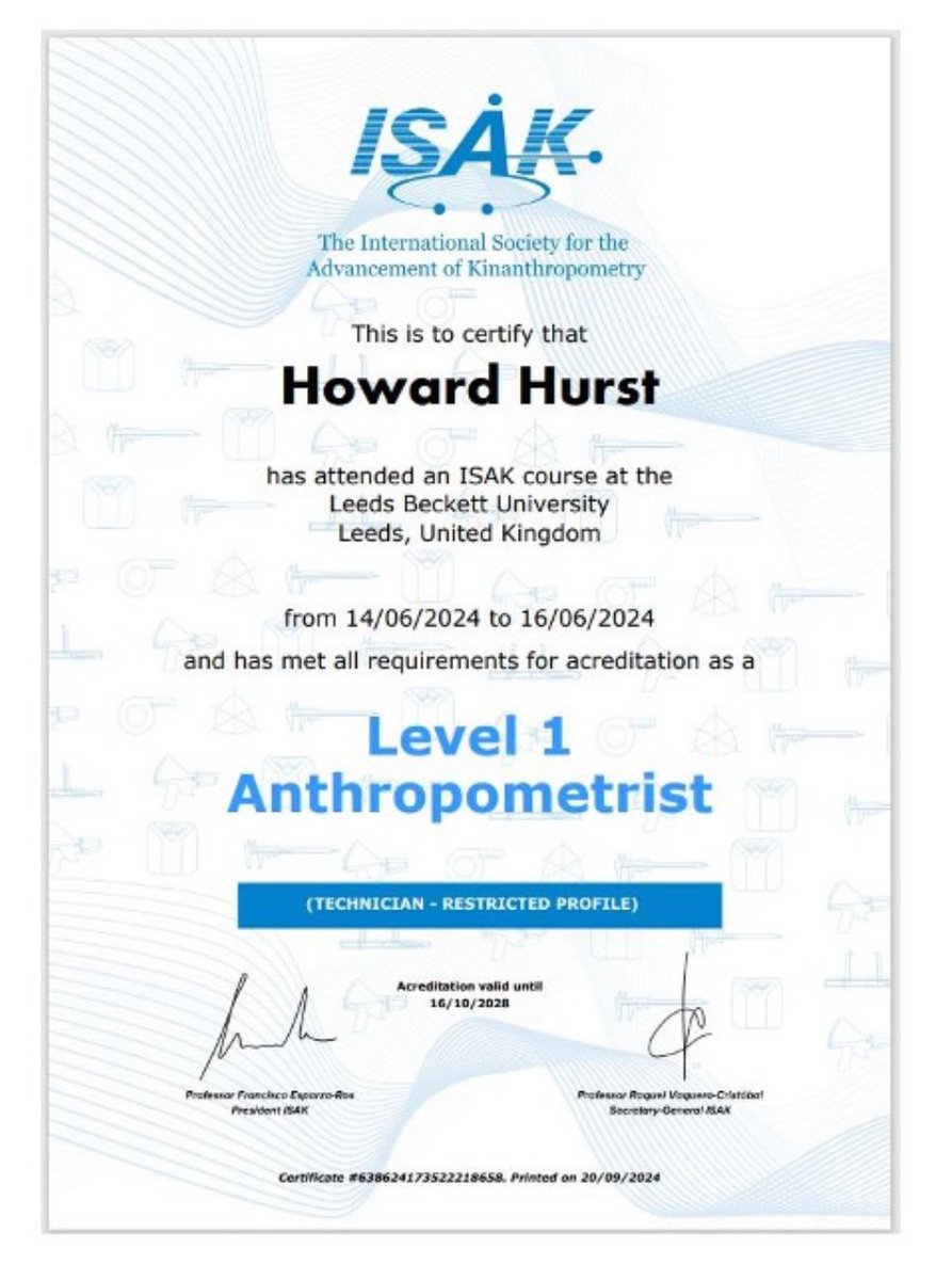 Great to be reaccredited as an ISAK Level 1 technician for another 4 years. Huge thanks to those who volunteered and give up their time to help me and be tested. #ISAK #anthropometry #sportsnutrition