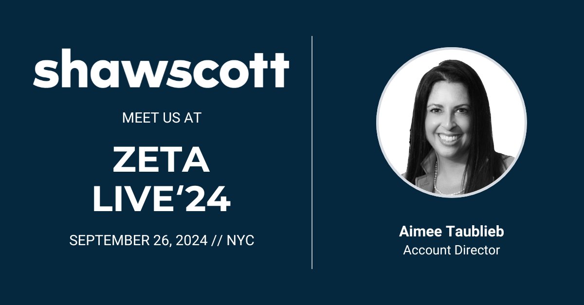 Just one week until #ZetaLive24 by <a href="/ZetaGlobal/">Zeta</a>! <a href="/ShawScott/">Shaw/Scott</a> is heading to NYC on 9/26 to meet thought leaders and explore the latest AI-driven strategies shaping business. Want to chat while we’re there? Message us to set up a meeting with us! hubs.ly/Q02QzQHn0