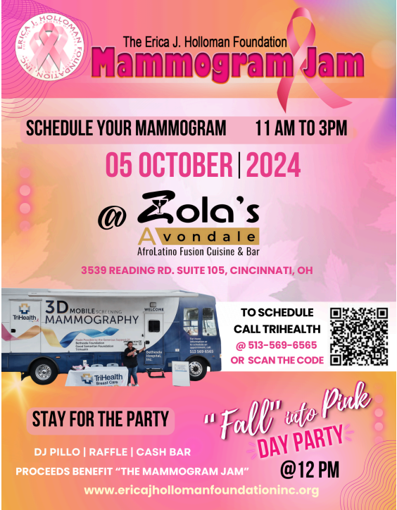 bwhmovement's tweet photo. The Erica J. Holloman Foundation Inc. Mammogram Jam is October 5. Come for your mammogram, stay for the party. Schedule your mammogram now at https://t.co/Djer1xO3Al https://t.co/JCTjGgCKAZ