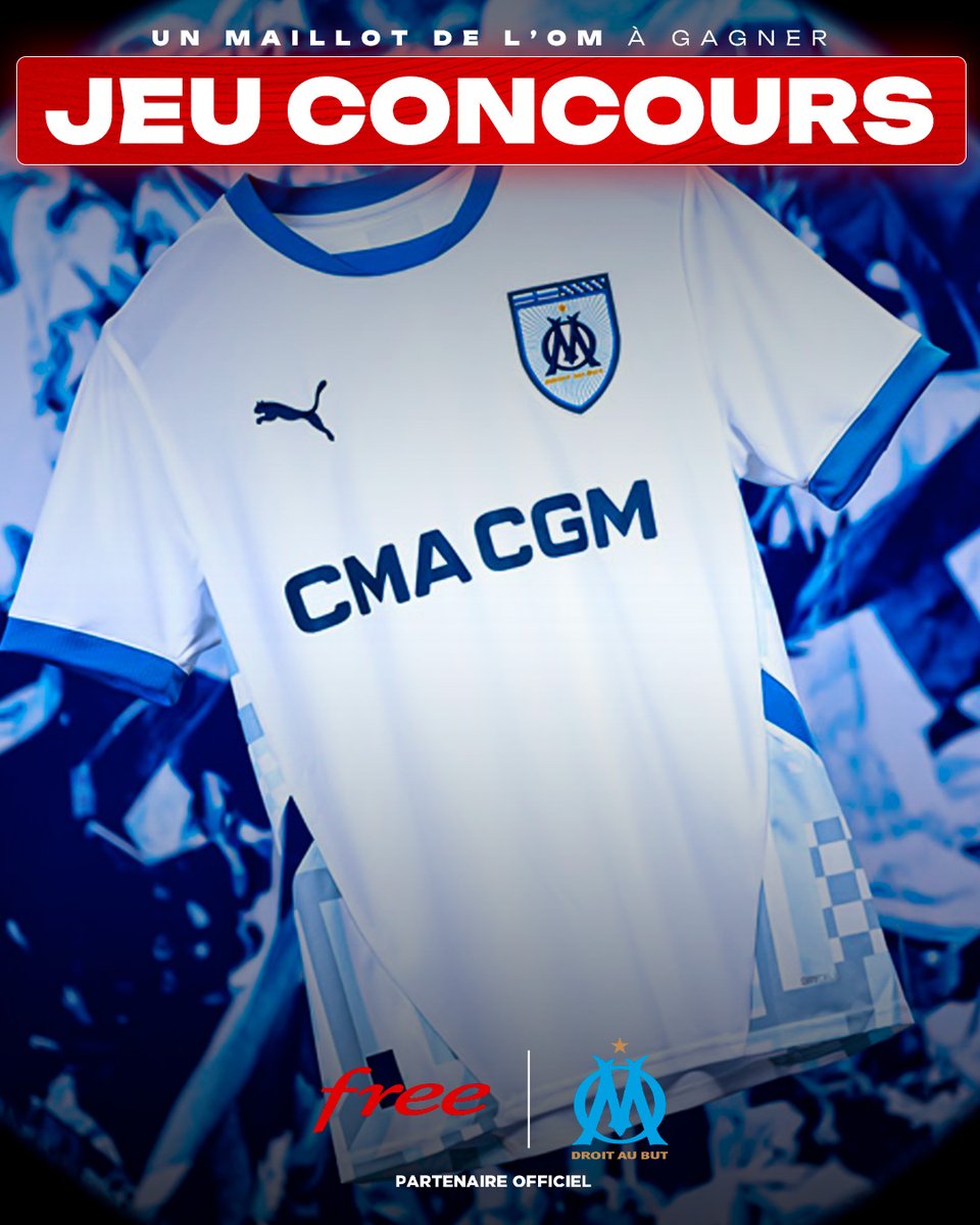 Free FOOT (@freefoot) on Twitter photo 🎁 JEU-CONCOURS - Pour fêter notre nouveau partenariat avec l'<a href="/OM_Officiel/">Olympique de Marseille</a>, on vous fait gagner le maillot domicile floqué ! 🔵⚪️
Pour cela, il vous suffit de :
👉 RT + Follow @FreeFOOT
👉 Commente le flocage de ton choix
TAS le 26/09. #TeamOM #OM 🎁 JEU-CONCOURS - Pour fêter notre nouveau partenariat avec l'<a href="/OM_Officiel/">Olympique de Marseille</a>, on vous fait gagner le maillot domicile floqué ! 🔵⚪️
Pour cela, il vous suffit de :
👉 RT + Follow @FreeFOOT
👉 Commente le flocage de ton choix
TAS le 26/09. #TeamOM #OM