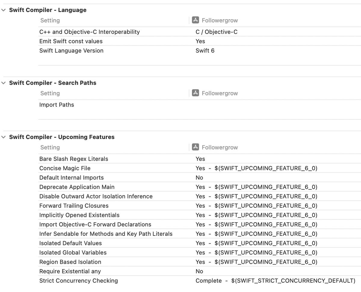 Followergrow is now compiled with Swift 6 language mode and full concurrency checking. Migration went smooth, with only a handful of issues to fix. Feels good to know that the compiler is now having our backs with async code.