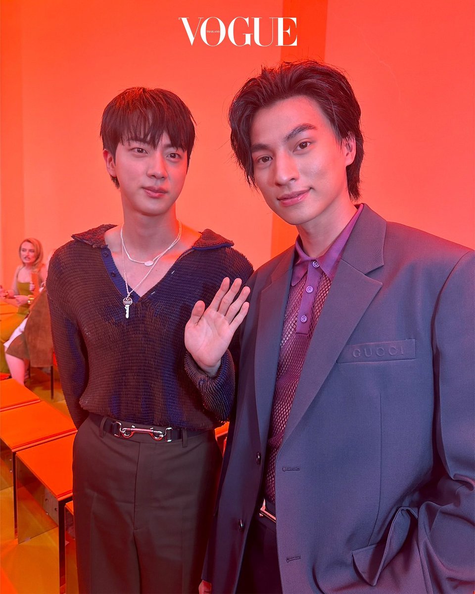 jinnieslamp's tweet photo. Vogue Thailand Instagram 

“Set of still photos capturing the moment between Jin of BTS and Gulf Kanawut 
 at the Gucci show for the Spring/Summer 2025 collection.”

FACE OF GUCCI JIN
JIN AT MILAN FASHION WEEK
#JinxGucciSS25 #GucciSS25
#GucciIstante @Gucci https://t.co/hpsNYzA8tY