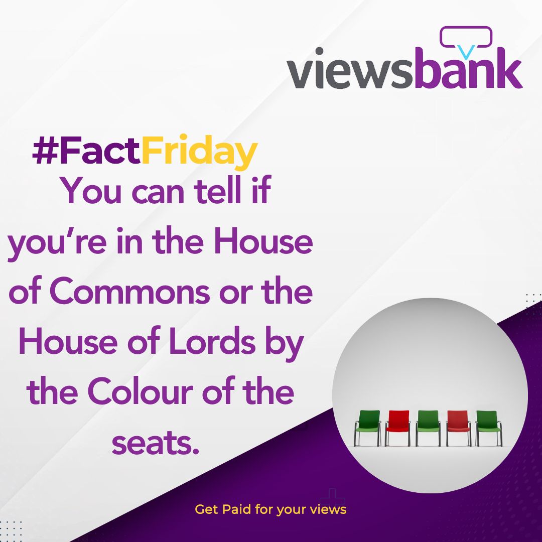 viewsbank's tweet image. #FactFriday In the House of Commons the seats are green but in the House of Lords, they are red. See if you can tell which house they are in on the news by the colour of the seats! 
#Parliment #HouseofCommons #HouseofLords #Green #Red