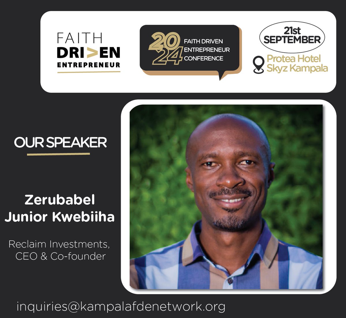 KlaCityNet's tweet photo. We’re honored to have @jzkwebiiha, CEO &amp; Co-founder of Reclaim Investments, join us as a speaker at the #2024FDEConference!
Don’t miss this opportunity to hear from a leader committed to transforming the entrepreneurial landscape.
For more details: inquiries@kampalafdenetwork.org https://t.co/S8Owe8imA9