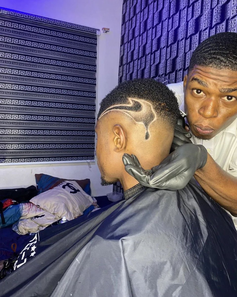 Tee_turch4's tweet photo. From my imagination 
I crafted this💧 dripping @Nike hair design on a friend , y’all should kindly encourage my craft my giving this a retweet and likes so a friend of a friend can see this . @bbcnewspidgin  #creativebarber https://t.co/b0BUaIVuGX