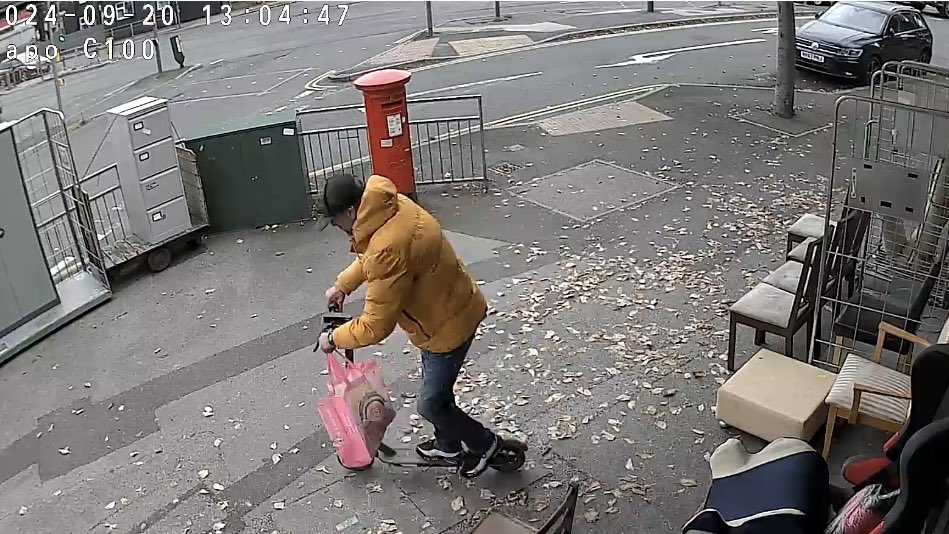 Please can you help? 
This man stole an electric scooter from just inside our shop at around 13.05pm. 
It belonged to one of our customers who had just popped in, she’s a local care worker and relies on her scooter to get her to and from work. 
Please share. 
Thanks.