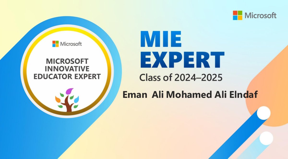 EmyElndaf's tweet photo. الحمد والشكر لله
تم اختياري مجددا كمعلم مبدع خبير  مايكروسوفت للعام الثالث علي التوالي و إدراج اسمي  واسم بلدي 🇪🇬 للقائمة العالمية المعتمدة ضمن المعلمين المبدعين من مايكروسوفت MIE Expert for 2024-2025.
#MicrosoftEdu #MIEExpert
#MIEE_2024_2025
#MicrosoftEducation
 #MicrosoftLearn https://t.co/rFtbsaZhgU