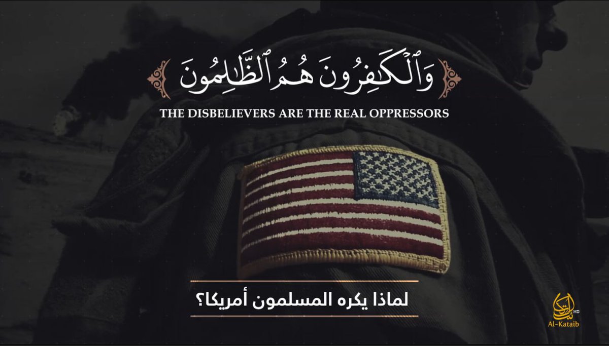 TracTerrorism's tweet image. Al #Kataeb Foundation Propaganda Video: 'And the #Infidels are the Oppressors - Why do #Muslims Hate #America?'
Read more: trackingterrorism.org/chatter/al-kat…