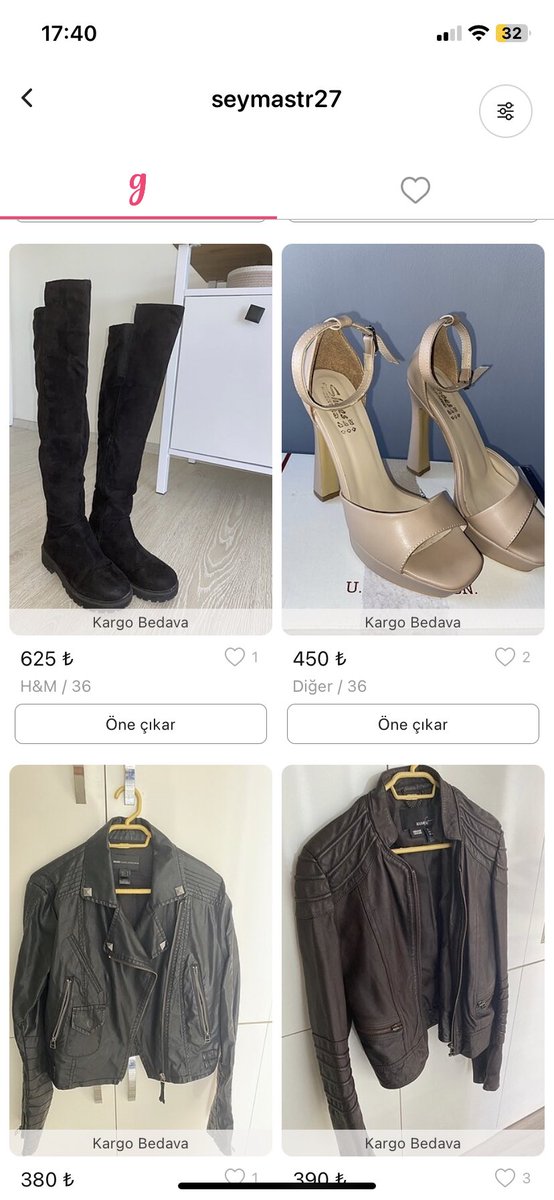 Selaaammm 🙃 Çok uygun fiyata yeni gibi kıyafetler ayakkabılar ve kitaplar veriyorum bakmak isterseniz 
gardrops.com/seymastr27