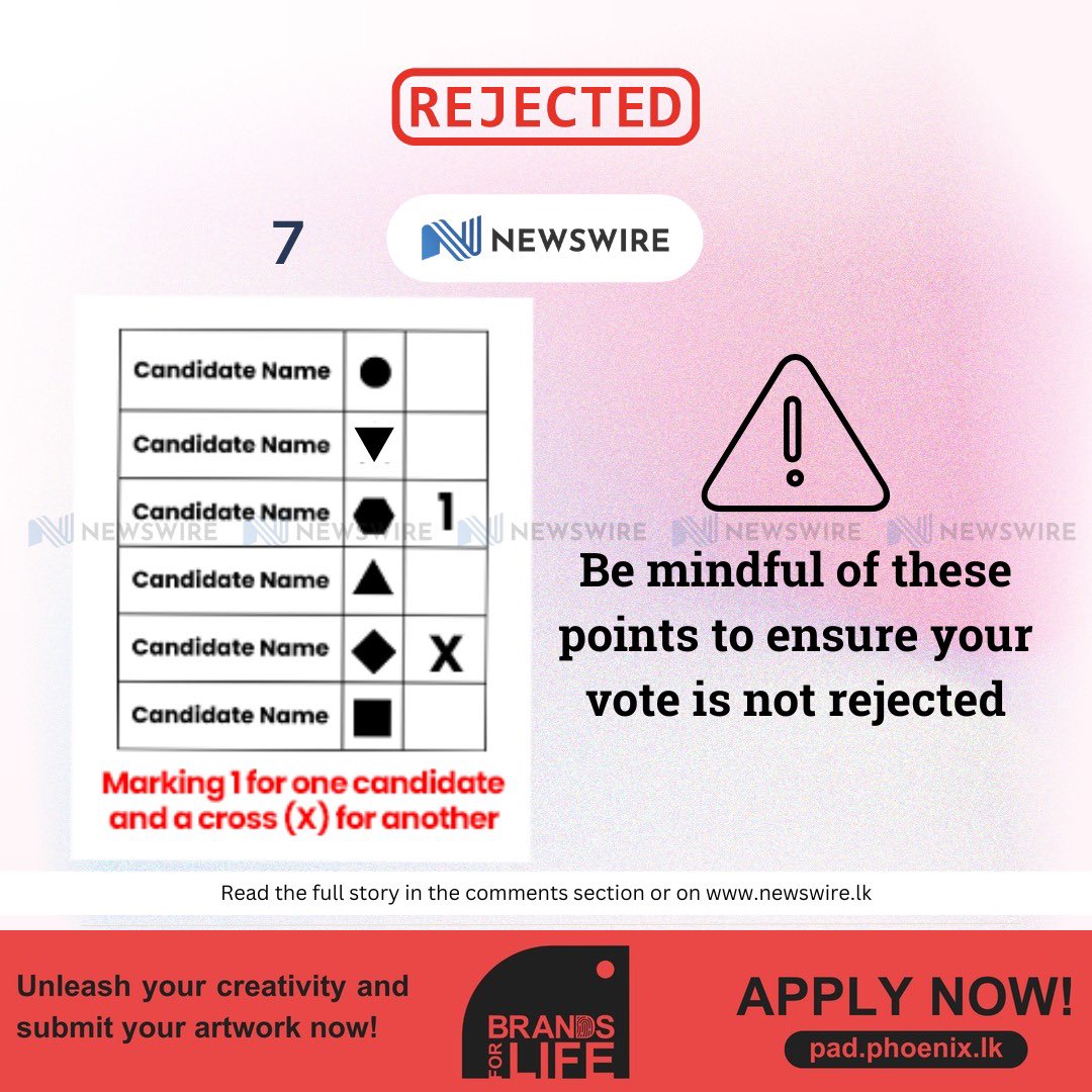 NewsWireLK's tweet photo. 📣 Many votes were rejected in the last Sri Lankan Presidential Election due to errors in the voting process. Here's a quick guide to help you avoid common mistakes and ensure your vote counts in the upcoming election 🗳️ https://t.co/rcgK0JAbW0