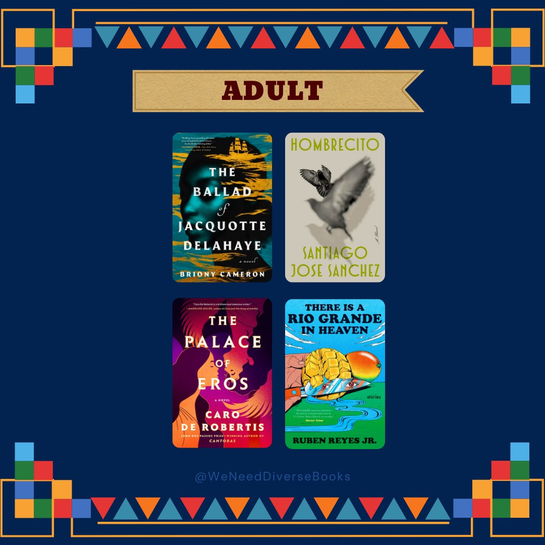 We Need Diverse Books (@diversebooks) on Twitter photo ADULT
▪︎ “The Ballad of Jacquotte Delahaye” by <a href="/_BrionyCameron/">Briony Cameron</a>
▪︎ “Hombrecito” by Santiago” Jose Sanchez
▪︎ “The Palace of Eros” by <a href="/caroderobertis/">Caro De Robertis</a>
▪︎ “There is a Rio Grande in Heaven” by <a href="/rubenwrites/">Ruben Reyes Jr.</a> ADULT
▪︎ “The Ballad of Jacquotte Delahaye” by <a href="/_BrionyCameron/">Briony Cameron</a>
▪︎ “Hombrecito” by Santiago” Jose Sanchez
▪︎ “The Palace of Eros” by <a href="/caroderobertis/">Caro De Robertis</a>
▪︎ “There is a Rio Grande in Heaven” by <a href="/rubenwrites/">Ruben Reyes Jr.</a>