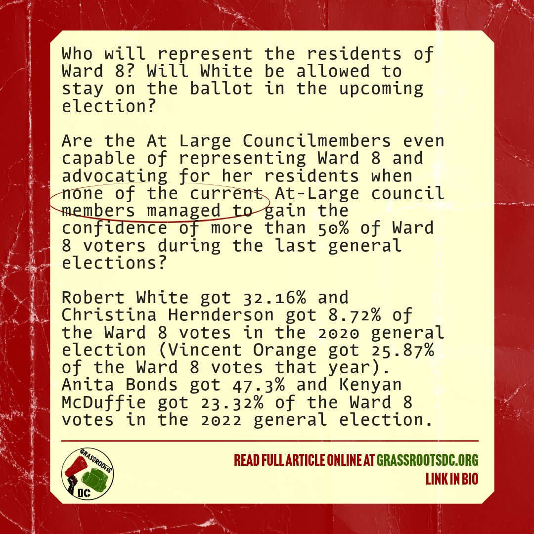 Grassroots_DC's tweet photo. Councilmember Trayon White's bribery charges have sparked concern for residents in Ward 8 and the council's response has many wondering if they will be left without proper representation.  Read full article online at https://t.co/YrWQkzH2PE. Link in bio.

#dc #trayon #dccouncil https://t.co/owX6HTH8F3
