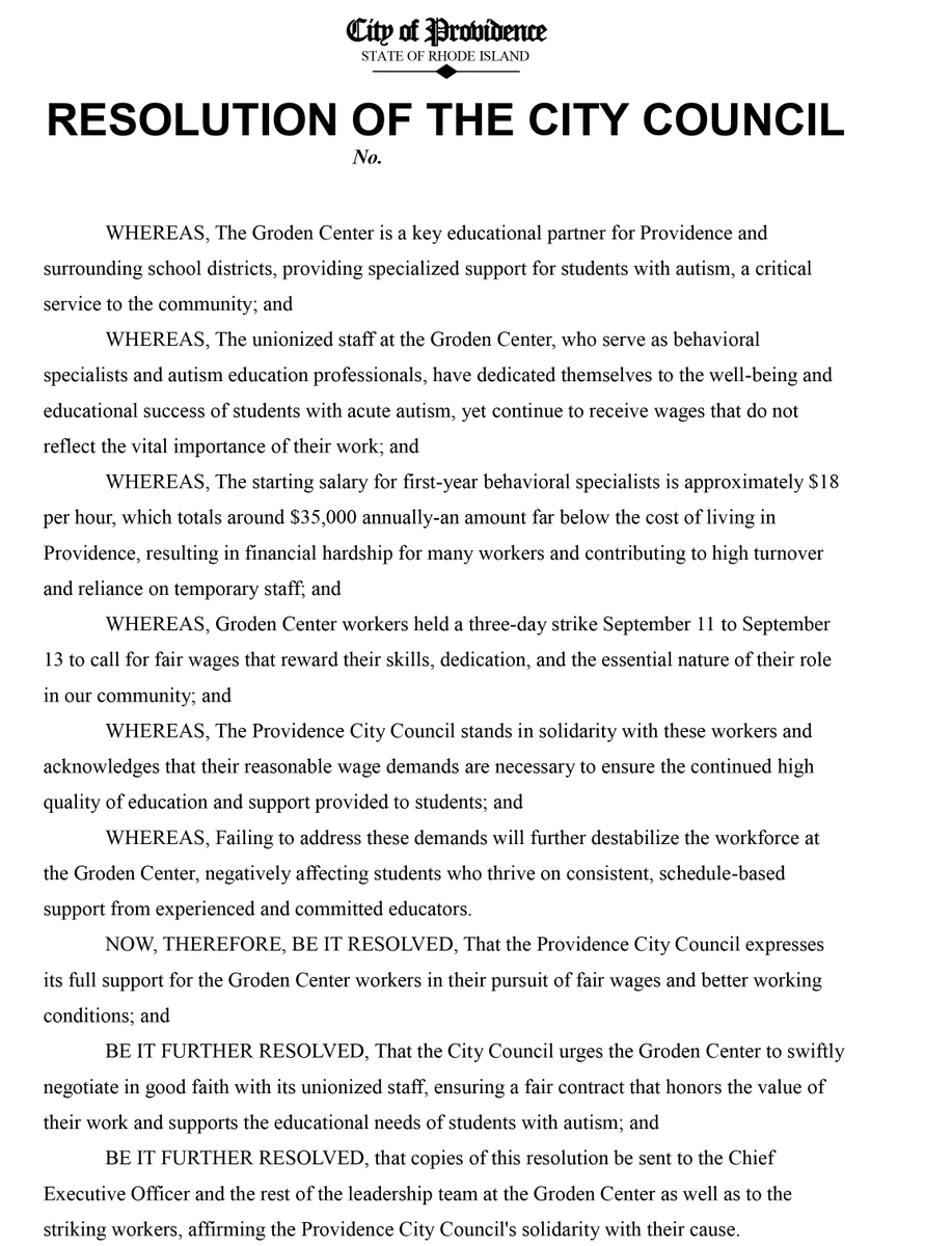 SEIU1199_NE's tweet photo. Last night, the @pvdcitycouncil unanimously passed a resolution supporting #GrodenCenter workers in their efforts to settle a #FairUnionContract. Thank you Council President @RachelRI for your sponsorship & to all Council members for your support! https://t.co/QaEKeiwmP5 https://t.co/9uQZ6xVwH1